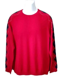 Merona Merino Wool Sweater Argyle Sleeves Red Gray White Men's Size L - Picture 1 of 3