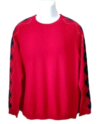 Merona Merino Wool Sweater Argyle Sleeves Red Gray White Men's Size L - Image 1 of 3