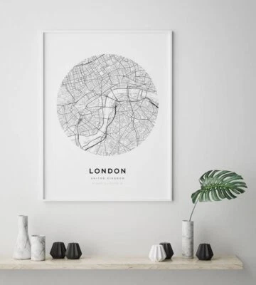 Póster de mapa de Londres, Reino Unido, póster artístico con impresión de mapa elige tu tamaño. Foto 1 de 3