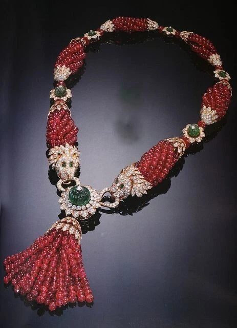 Round Ruby Lion Head Women's Tassel Necklace 925 Silver High End Women Jewelry - Image 1 of 4