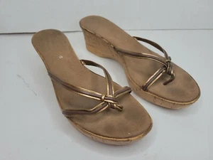 Platform Wedge Size 6 Nine West Bronze Strappy Sandals Shoes - Picture 1 of 7