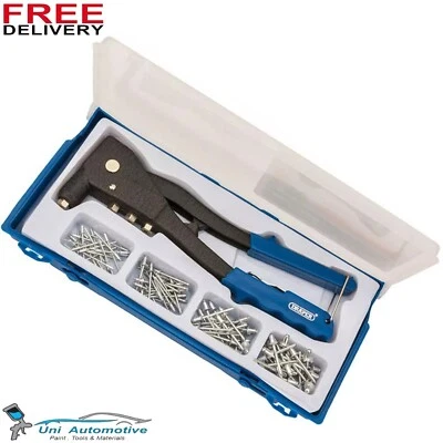 DRAPER TOOLS HAND POP RIVETER RIVETING GUN KIT + 100 ASSORTED RIVETS 27843