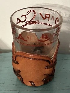 Vintage Libbey Bamco Tooled Leather Sleeve Western Cowboy Shot Glass NICE! - Picture 1 of 2