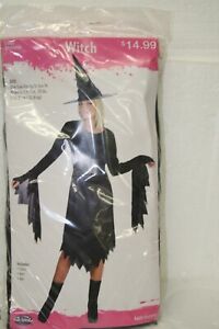 Witch Costume Fun World Size Adult One Size up to 14 Black Dress Belt Hat NEW