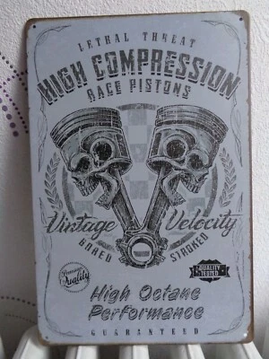 TOLE PLAQUE METAL VINTAGE PISTION GARAGE TETE DE MORT 20 X 30 CMS NO EMAILLEE - Photo 1/2