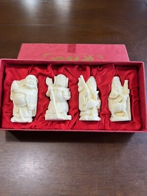 "Lote de 4 dioses vintage de resina de Buda sonriente riendo detallada tallada china de 3"""  Foto 1 de 4