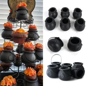 12pcs Mini Black Candy Kettles Witch Cauldron Pot Candy Buckets Holder for Kid - Picture 1 of 11