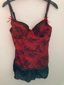 Daniel Axel Black/Red Underwired, Lightly Padded Basque Size 34D - Picture 1 of 7