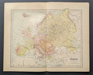 Antique Original 1890s EUROPE Hunt & Eaton Colored Map 13x11 ~ Fisk & Co. - Picture 1 of 5