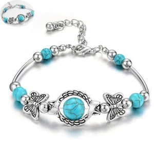 Boho Turquoise Jewelry Bangle Cuff Green 925 Silver Women Bracelet Tibetan Gift - Picture 1 of 7