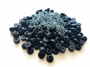 25 Rubber Feet 5/8" Diameter, 3/8" Height Bumper w Washers Embedded + Screws - Picture 1 of 1
