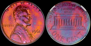 1961 TONED Lincoln Memorial Cent Proof NGC PF 65 BN PR65BN Toning Coin 1C - Picture 1 of 5