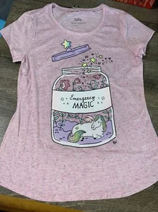 Justice Sz 14/16 Pink Purple Unicorn Emergency Magic Floral Shirt Guc - Picture 1 of 5