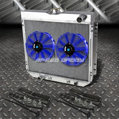 3-ROW ALUMINUM RADIATOR+2X 7" FAN BLUE FOR FORD PINTO MERCURY COMET/COUGAR l6/V8 - Image 1 of 4
