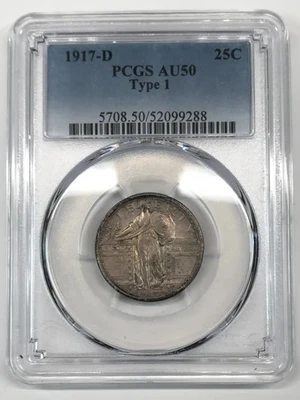 1917-D Type 1 Standing Liberty Quarter PCGS AU-50 - Image 1 of 4