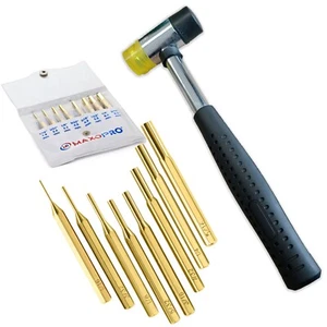 Premium Brass Punch Set with Hammer – 8 Pcs Professional Brass Drive Pin Punch - Picture 1 of 7