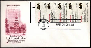 US - 1987 - 22 Cents Drafting the Constitution Booklet Pane FDC # 2359a VF Nice - Picture 1 of 1