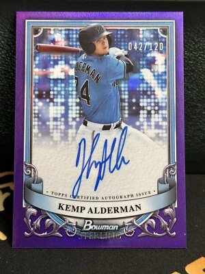 2024 Bowman Sterling Kemp Alderman #PA-KA Purple Refractor Auto RC /120 MARLINS - Image 1 of 2