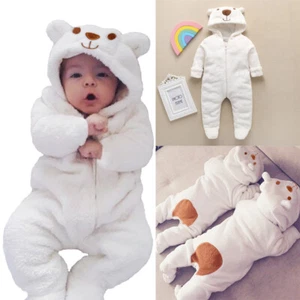 Neugeborenes Baby Strampler Overall Junge Mädchen Kinder Bär Reißverschluss Kapuze Body Kleidung - Bild 1 von 13