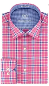 Camisa para Hombres Bugatchi Uomo Rosa Azul Marino Cuadros Forma de Cuadros Ajuste Abotonado Talla XL - Imagen 1 de 6