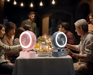 7200 mAh Rechargeable Portable Desk Camping Misting Fans with LED Light NEW - Picture 1 of 11
