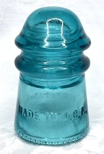 Hemingray-9  Made in U.S.A. Glass Pony Blue Green  Insulator - Picture 1 of 6