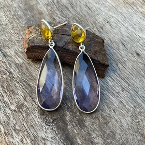 Pendiente de plata esterlina 925 citrino púrpura amatista hecho a mano regalo para ella - Imagen 1 de 6