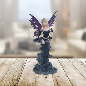 Gothic Dark Fairy w/Gargoyle Fountain Statue 12"H Black Fairy Fantasy Figurine - Picture 1 of 1