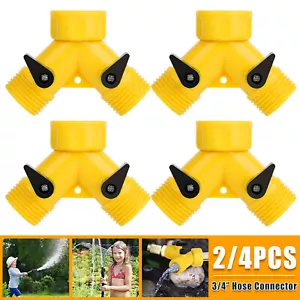 2/4Pcs 3/4" Double 2-Way Tap Water Valves Garden Connector Adaptor Hose Splitter - Picture 1 of 13