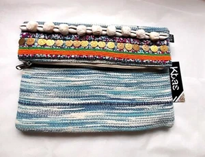 KBAS Large Foldover Clutch Woven Shell Pompom Boho Bag NWT rrp £49 - Picture 1 of 8