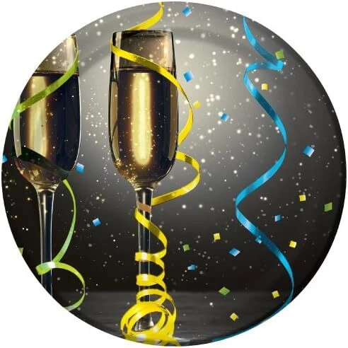 New Year Pop Year's Eve Happy Cocktail Holiday Party 7" Paper Dessert Plates - Image 1 of 1