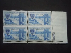 #1012 3c Centennial Engineering Plate Block #24680 LR MNH OG VF - Picture 1 of 1