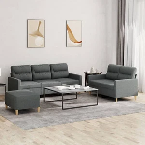 3 Piece Sofa Set with Cushions Dark Grey Fabric Y8Q8 - Picture 1 of 9