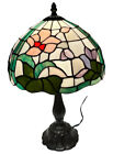 Tiffany style Vintage Stained Glass Table Lamp Pink Floral Desk Light 19” Tall