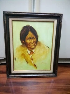 ๐ฅ Vintage Old Native American Indian Man Oil Painting, Charles Samuel LaMonk - Picture 1 of 11