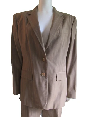 Ralph Lauren LRL 2-PC Suit Nutmeg Pin Stripe Wool Blazer Pants Lined Women 10 12 - Image 1 of 4
