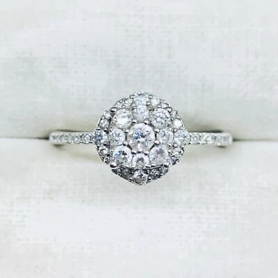 1/4Ct 10k White Gold Natural Diamond Halo Flower Engagement Pave Ring Size 7.5 - Image 1 of 4