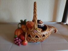 Jim Shore Heartwood Creek "Bounty Of Blessings" Cornucopia Basket With 4 Eggs.