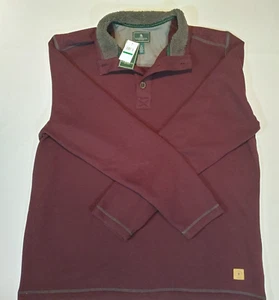 G.H. BASS Men's Sherpa Fleece Button Mock Sweater Burgundy Maroon L New with Tag - Picture 1 of 6