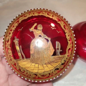 Vintage Murano Böhmische Preiselbeere Schmuck Waschtisch Glas Handbemalt Emaille - Bild 1 von 10