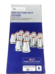 (Set/20) Red Reflector Chrome 33mm Lug Nut Covers w/ Flange Push-On 2-3/4" Tall - Picture 1 of 5