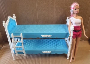 Blue Plastic Bunk Bed & Ladder Made for Barbie Dolls Dollhouse Bedroom Furniture - Picture 1 of 8