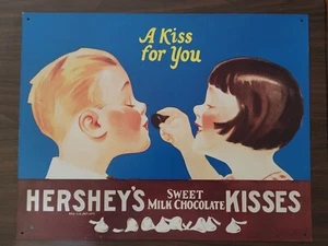Hersheys Sweet Milk Chocolate Kisses "Kiss For You" Tin Advertising Sign - Picture 1 of 3