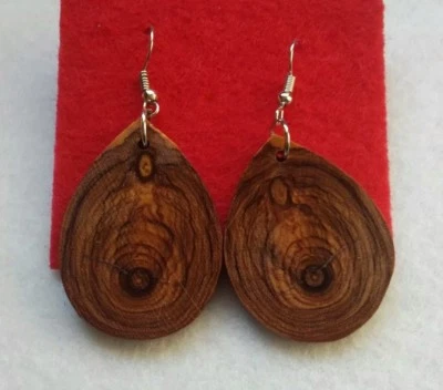 Orecchini donna vero legno ulivo 🌳argento regalo natale goccia bigiotteria  - Immagine 1 di 2