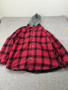 Craftsman Mens Snap Button Hooded Buffalo Red Plaid Flannel Jacket Extra Large - Picture 1 of 7