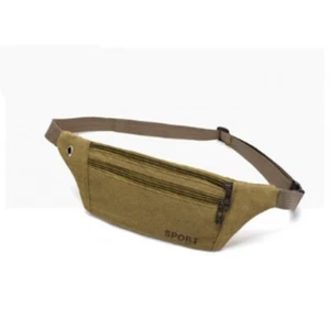 Sac Banane Sport Marron Sacoche en Tissu Zippée 31x11cm Homme Femme - Photo 1/3