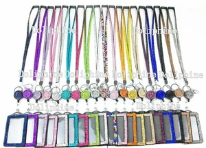 Breakaway 3 in 1 Rhinestone LANYARD Retractable Reel and Vertical Badge Holder - Picture 1 of 41