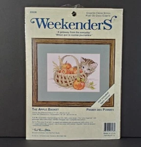 Weekenders Cross Stitch Needlepoint Kit THE APPLE BASKET Kitten 5x7" 03538 NEW - Picture 1 of 3