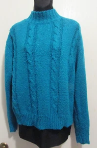 Ladies Sz XL (Bust 46") Dark Aqua Acrylic Cable Sweater Unbranded #2235 - Picture 1 of 3
