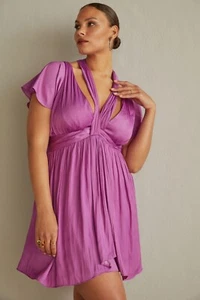 By Anthropologie Deep VNeck Vibrant Mini Dress Purple Size 24W/UK52 BNWT RRP£120